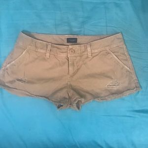 American Eagle stressed khaki shorty shorts